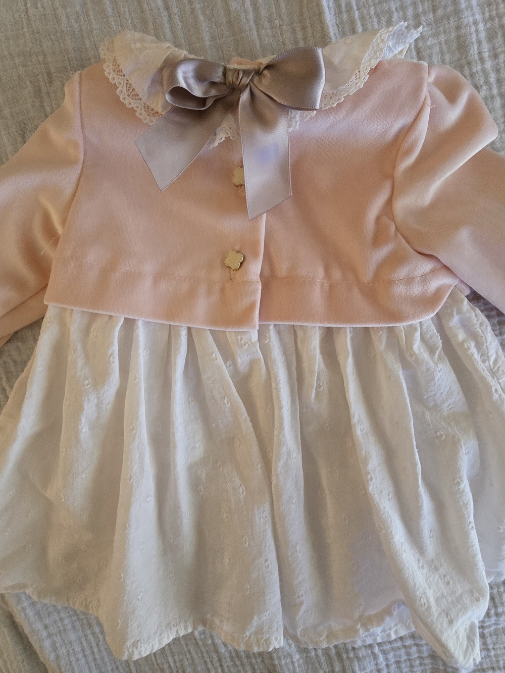 Shabby Chic Pink and White Infant Dress with Lace Trim Size 0-3 Month